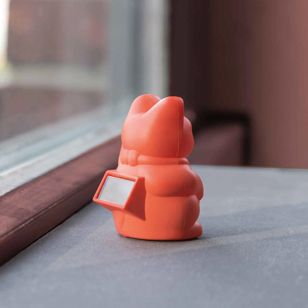 Small Solar Waving Cat - Energy, Neon Orange