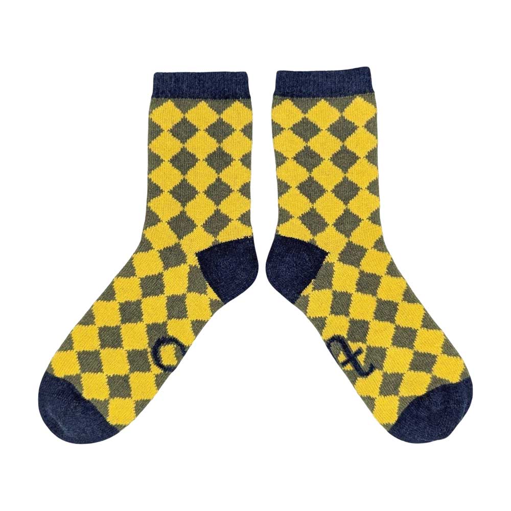 Lammwollsocken Diamonds yellow/green 37-41