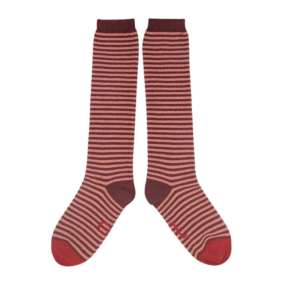 Lammwoll-Kniestrümpfe Striped red/pink 37-41