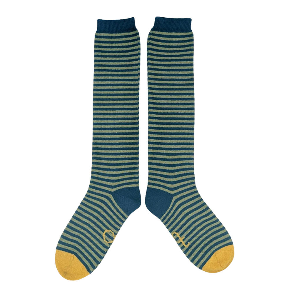 Lammwoll-Kniestrümpfe Striped teal/mint 37-41