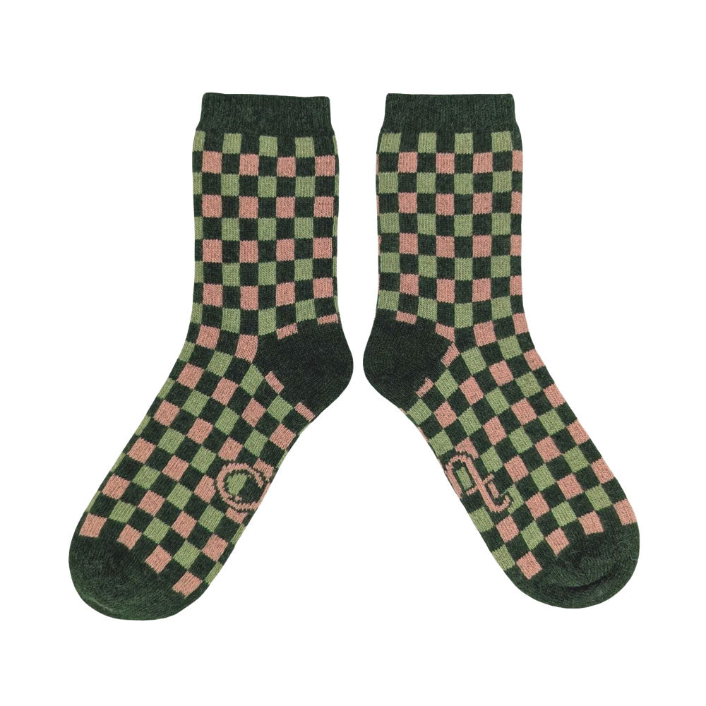 Lammwollsocken Squares green/pink 37-41