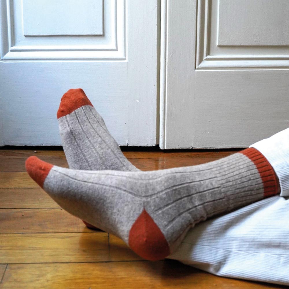 Merino Wool Socks Beige/Rust Orange 41-46
