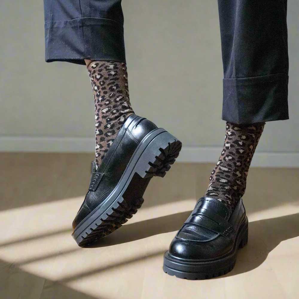 Glitzersocken Leopard brown 36-40