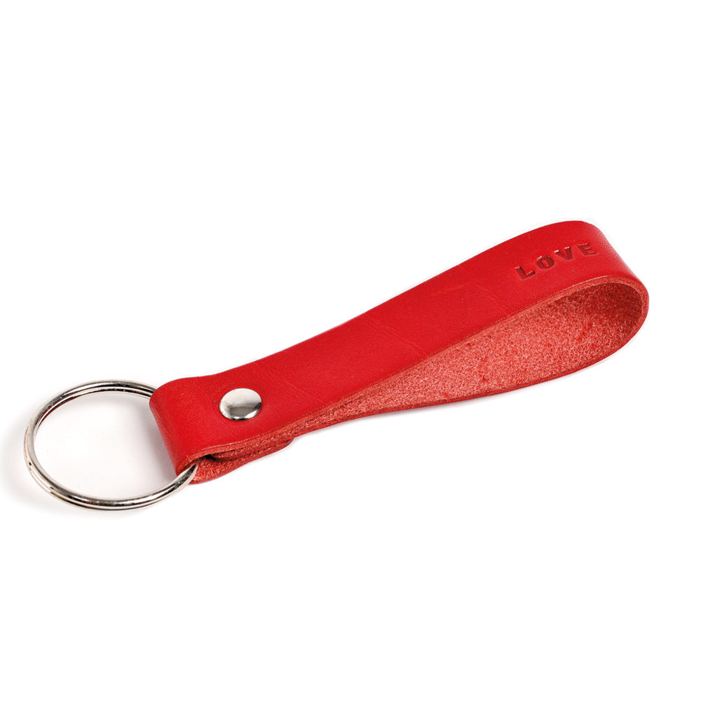 Leather keychain red LOVE