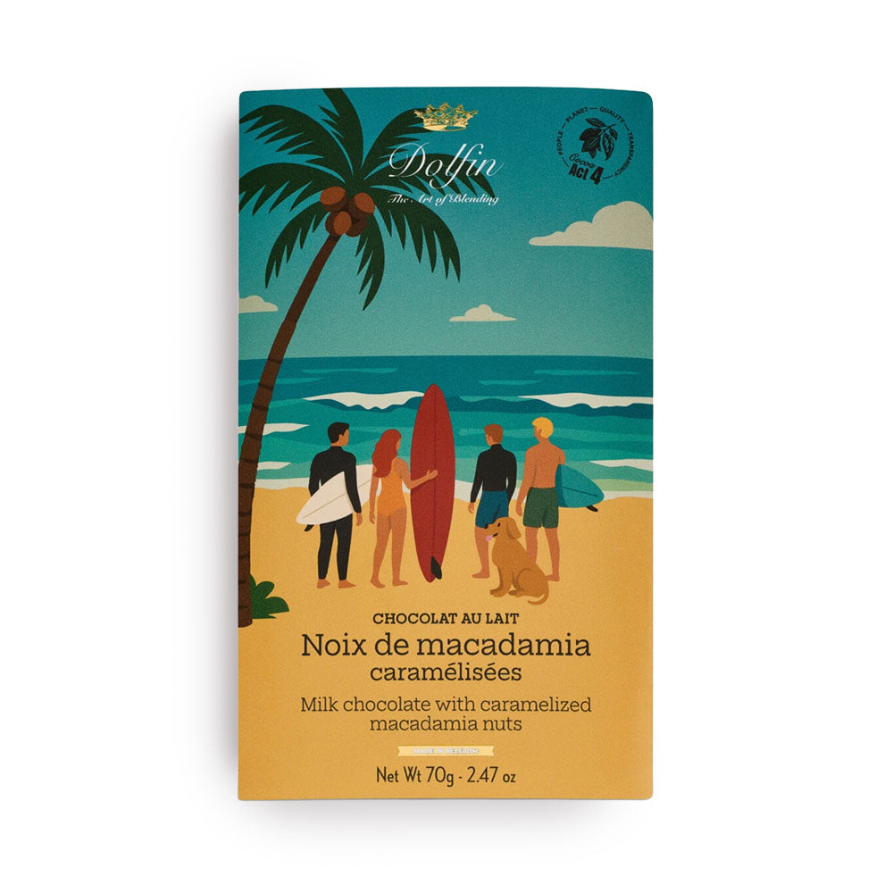 Vollmilchschokolade mit karamellisierten Macadamianüssen