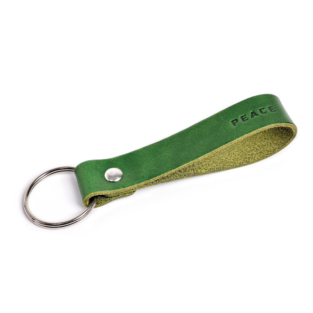 Leather lanyard green PEACE