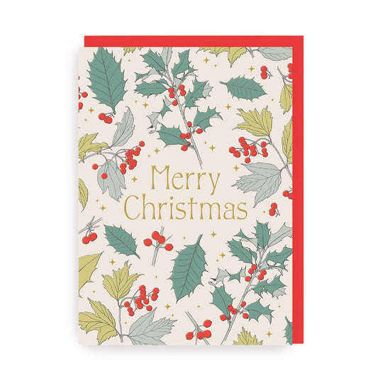Klappkarte Holly Christmas Greetings