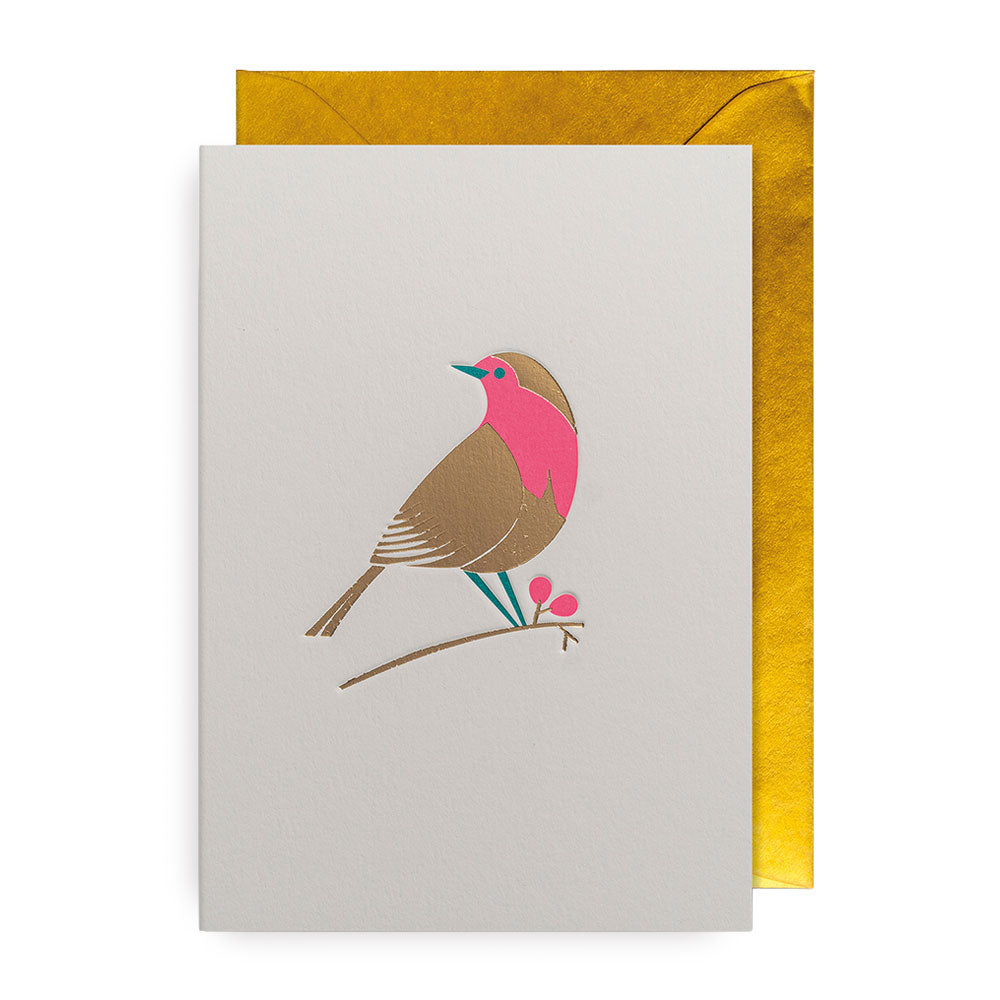 Klappkarte Gold Robin