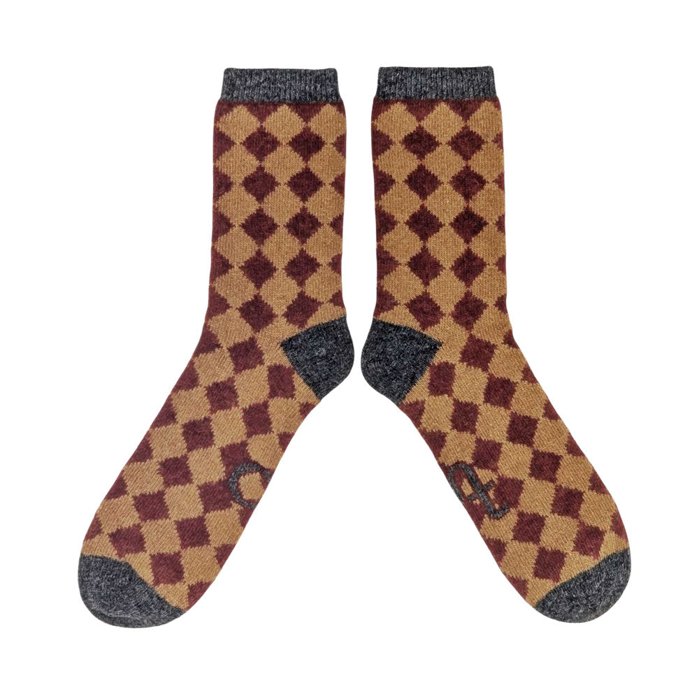 Lammwollsocken Diamonds red/mushroom 42-46