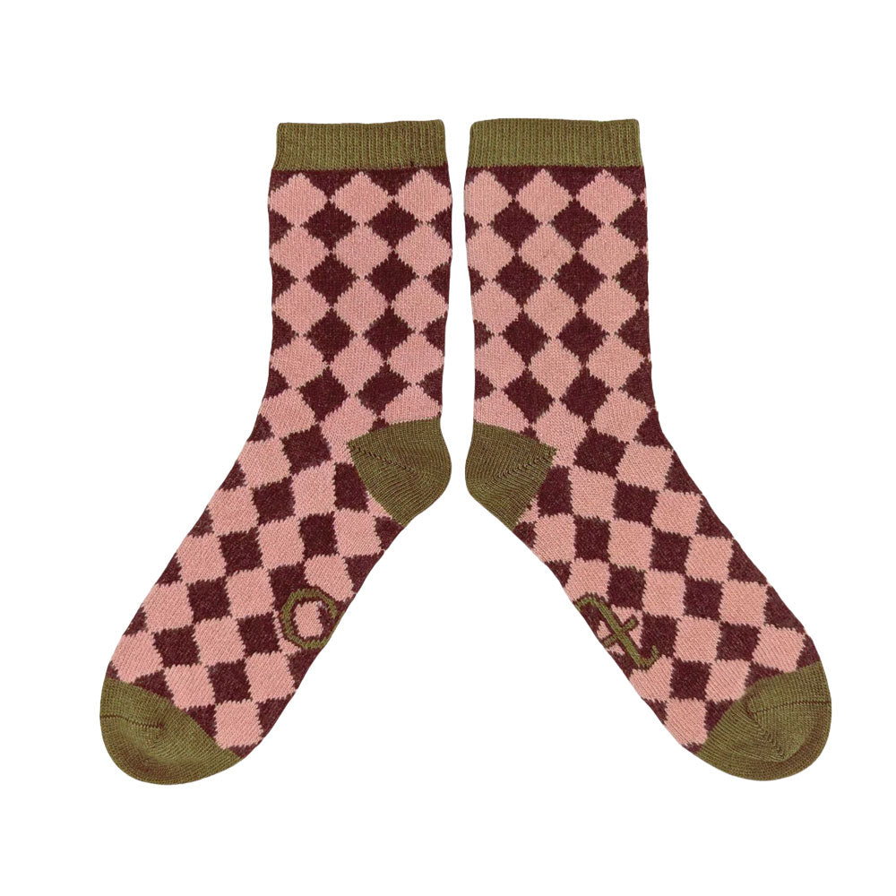 Lammwollsocken Diamonds pink/red 37-41