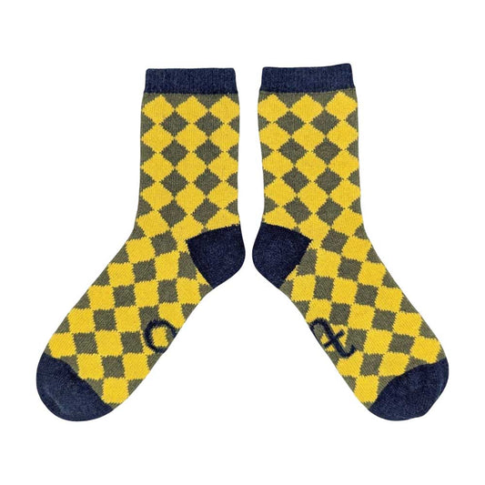 Lammwollsocken Diamonds yellow/green 37-41