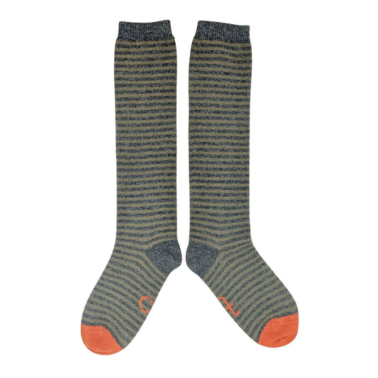 Lammwoll-Kniestrümpfe Striped charcoal/green 37-41