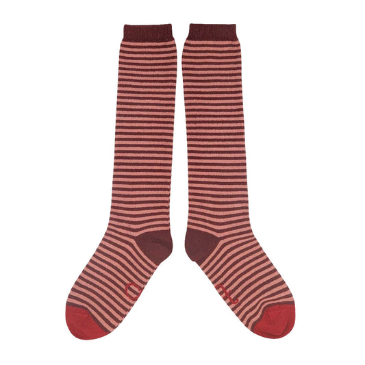 Lammwoll-Kniestrümpfe Striped red/pink 37-41