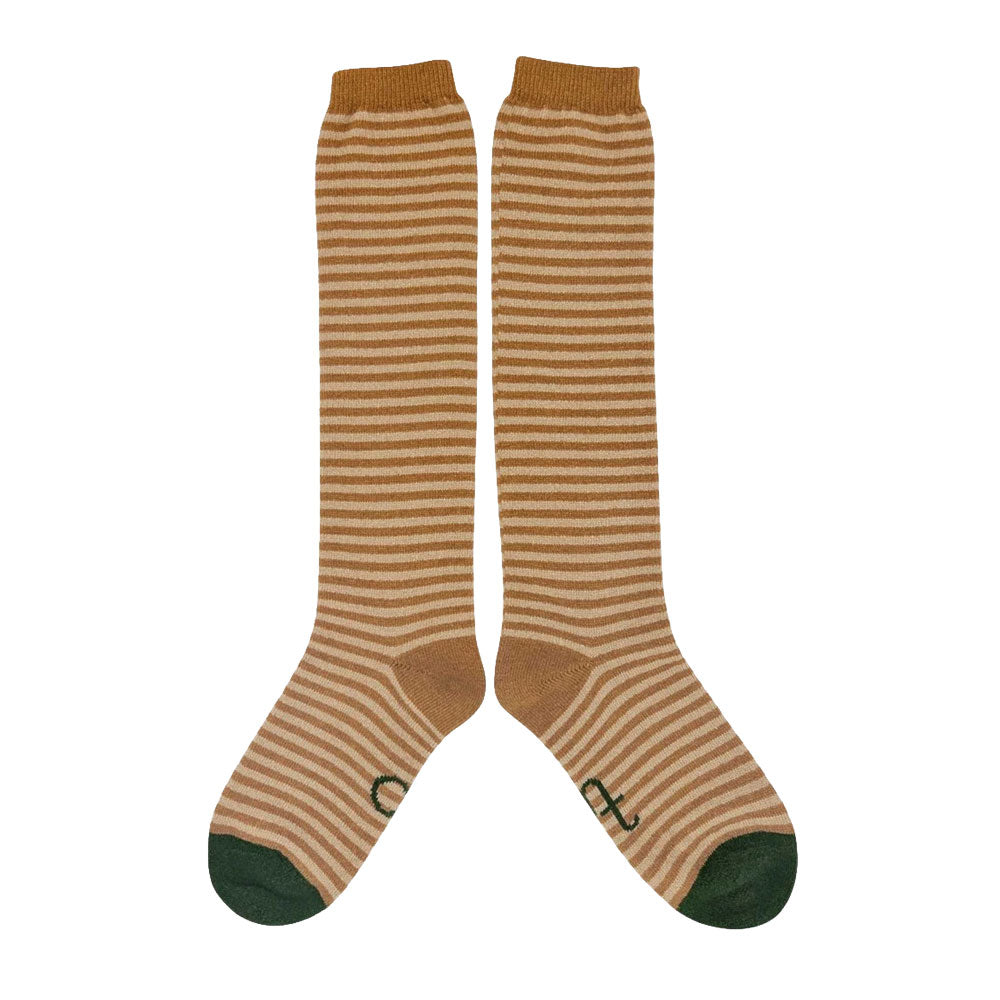 Lammwoll-Kniestrümpfe Striped mustard/mushroom 37-41