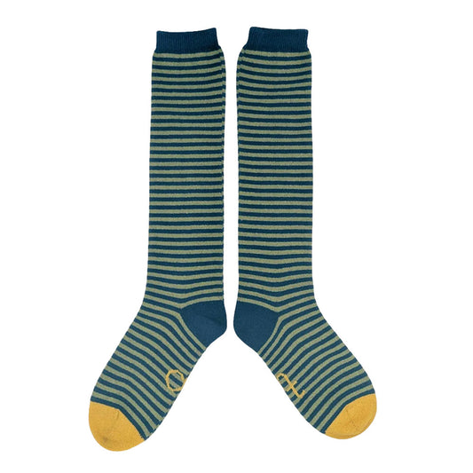 Lammwoll-Kniestrümpfe Striped teal/mint 37-41