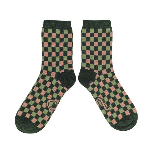 Lammwollsocken Squares green/pink 37-41