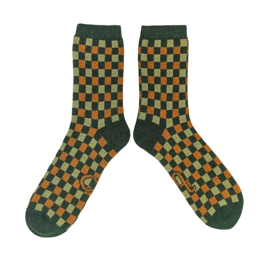 Lammwollsocken Squares green/mustard 42-46