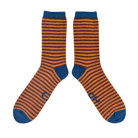 Lammwollsocken Stripe red/mustard 42-46