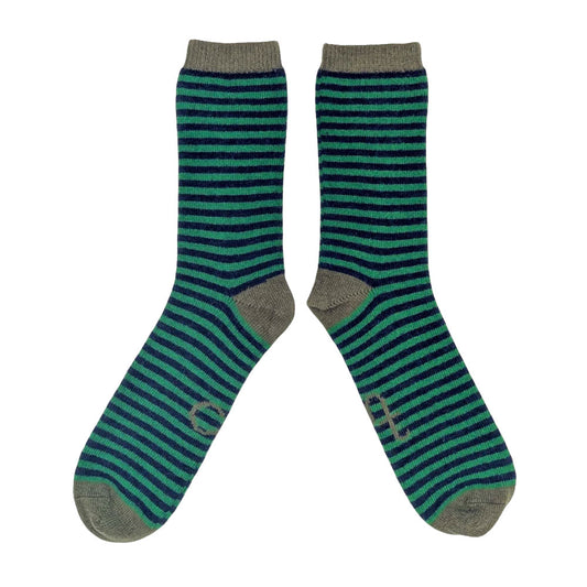 Lammwollsocken Stripe green/navy 42-46