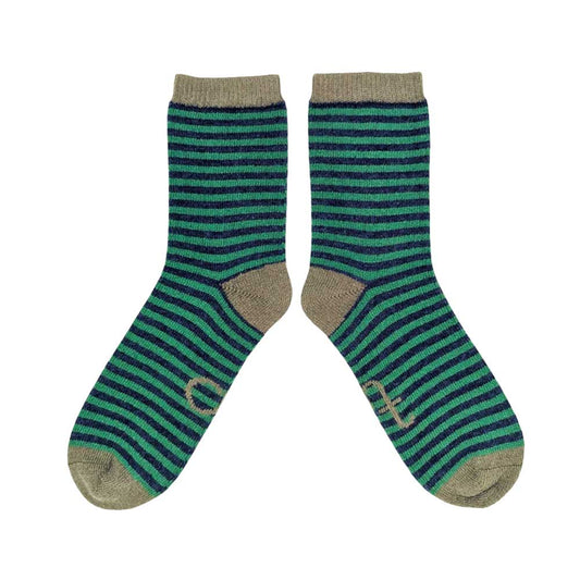 Lammwollsocken Striped green/navy 37-41