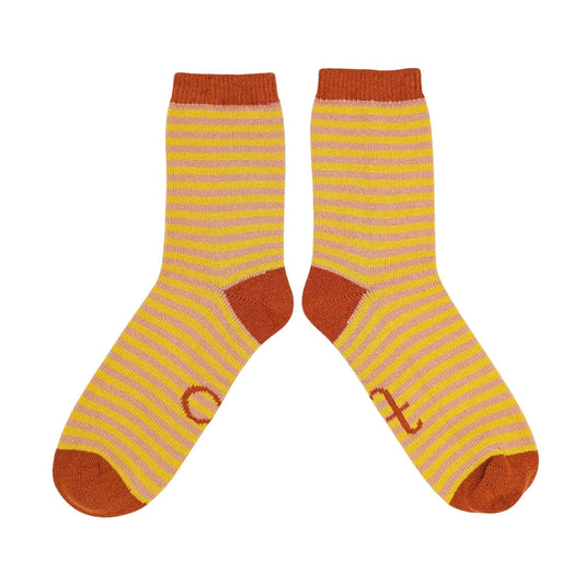 Lammwollsocken Striped pink/yellow 37-41