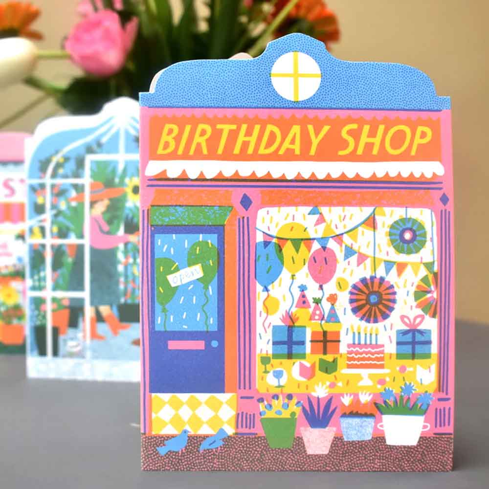 Formgestanzte Klappkarte BIRTHDAYSHOP