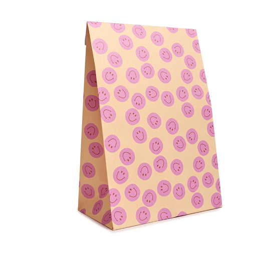 Papiergeschenktüte Smiley pink (M, mit Boden)