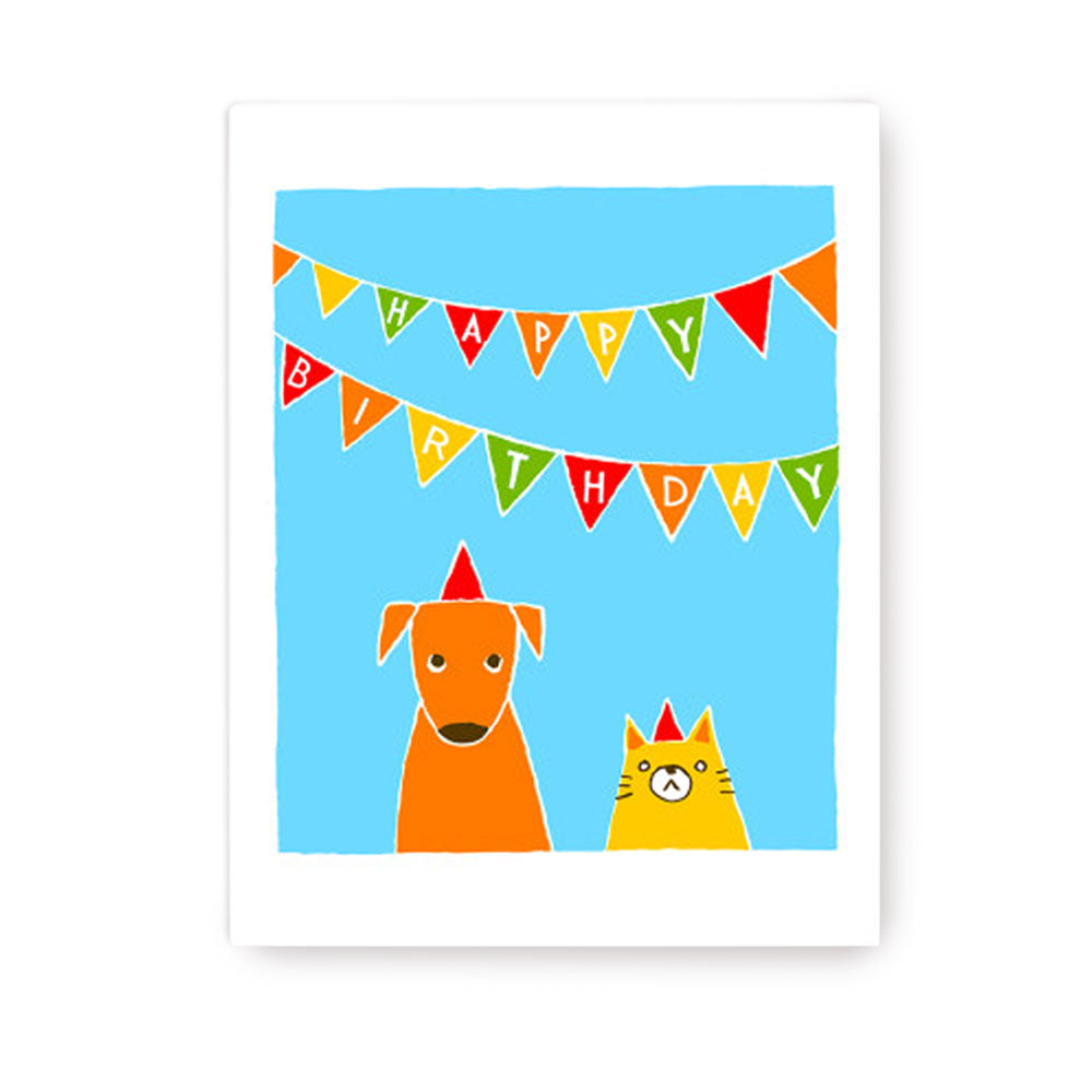 Postcard Birthday Cat and Dog