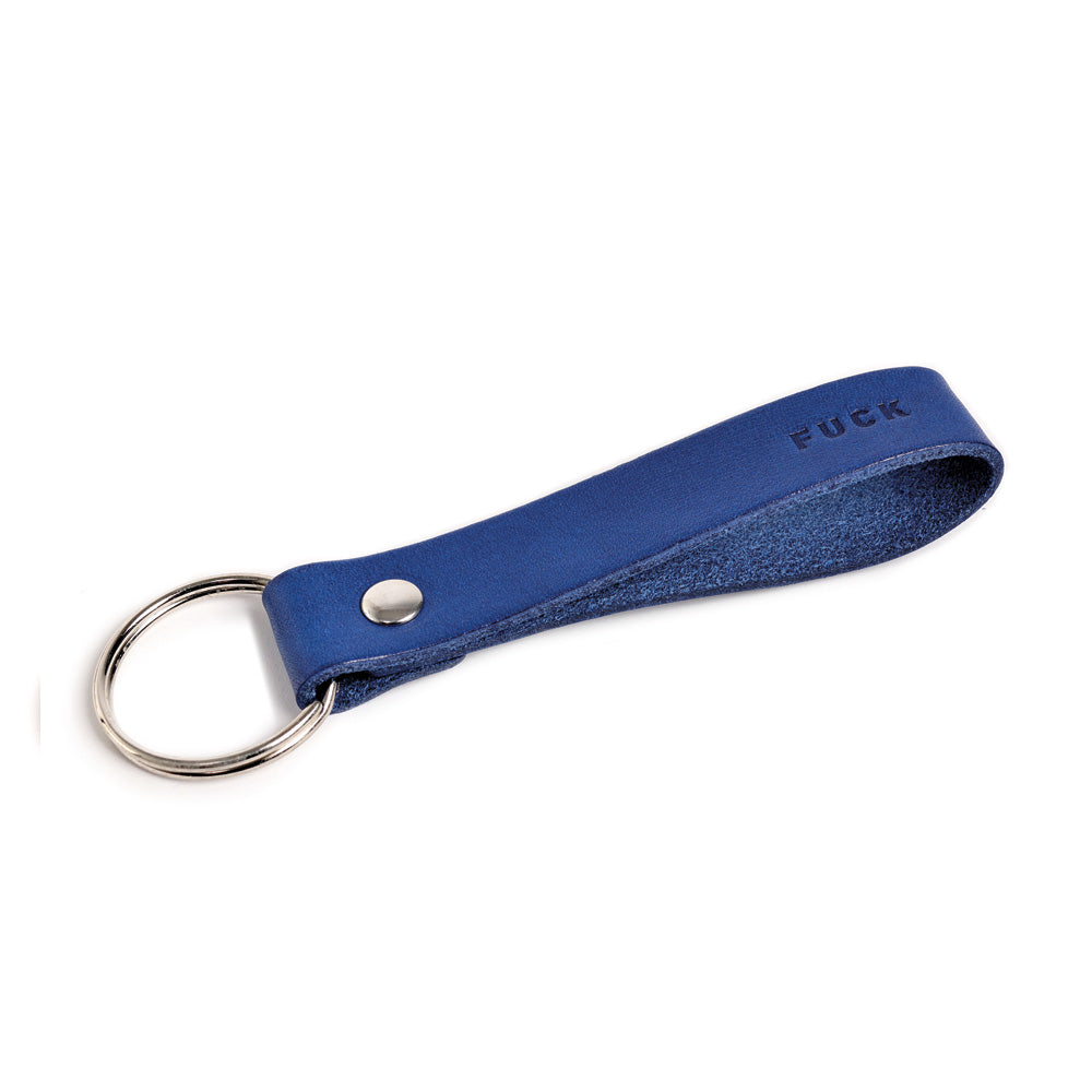Leather keychain blue FUCK