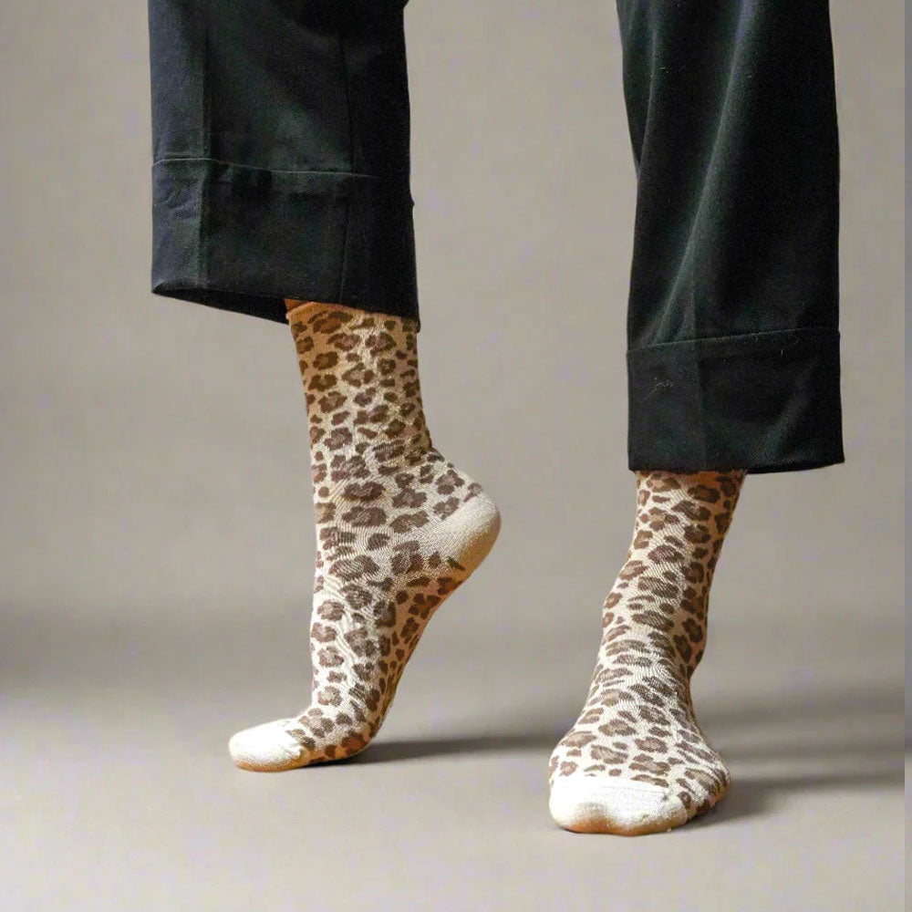 Glitter Socks Leopard beige 36-40