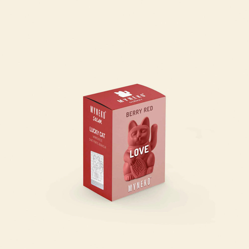 Kleine Solar Winkekatze - Love, Berry Red