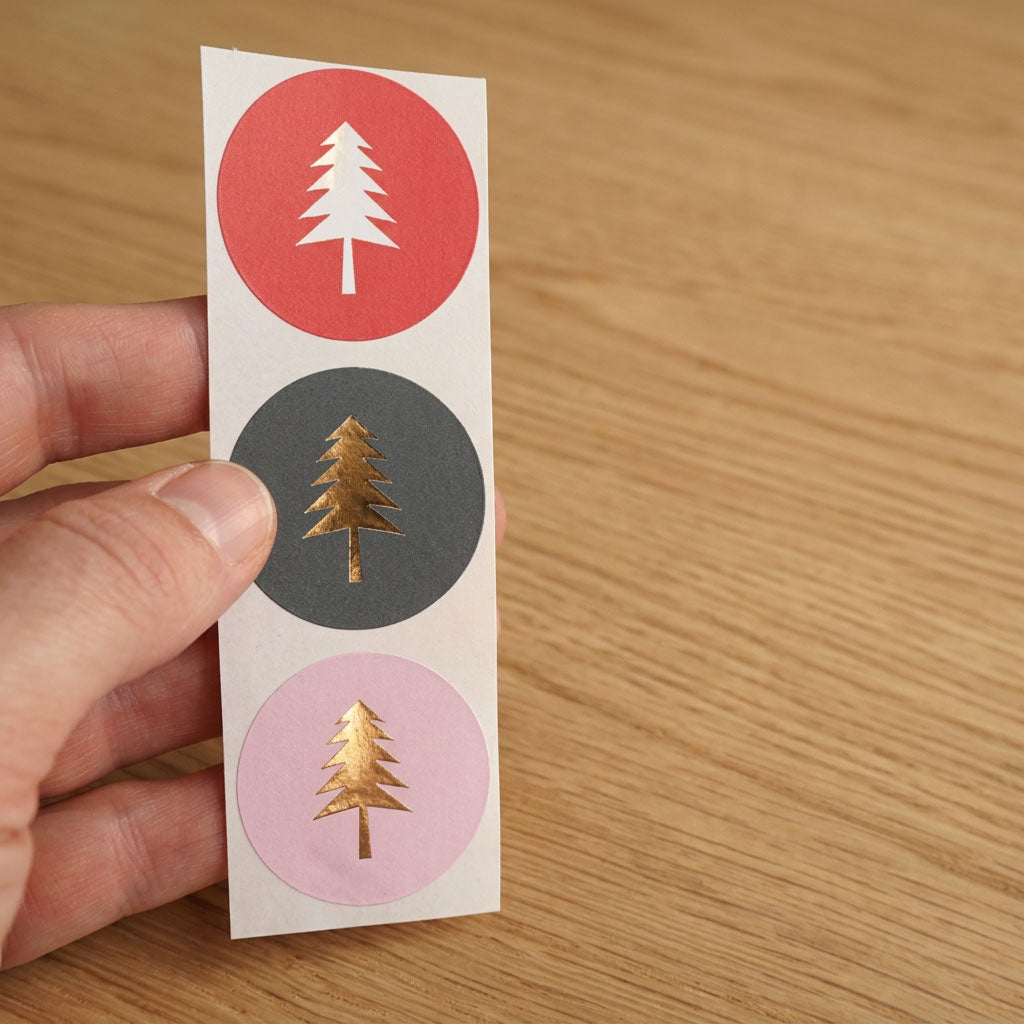 3 Sticker Tanne mit gold