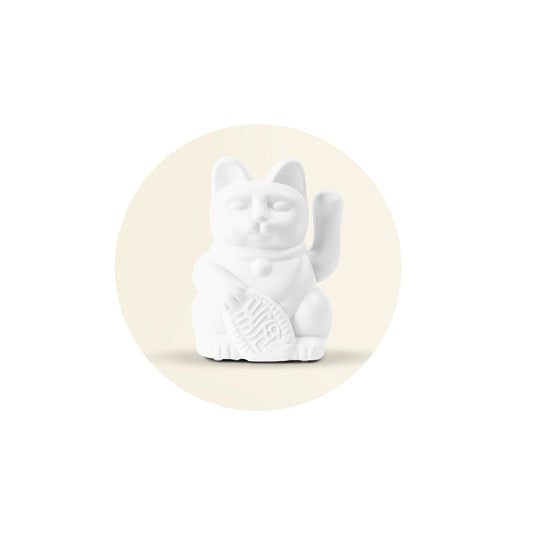Small Solar Waving Cat - Peace, White