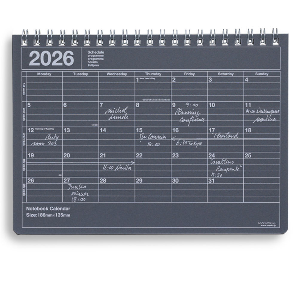 Monatskalender Medium 2026 Black