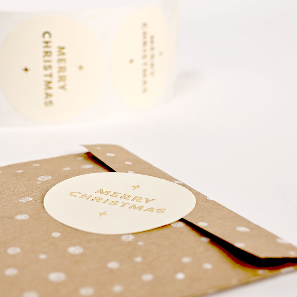 3 Sticker weiß rund, Merry Christmas gold – Bild 2